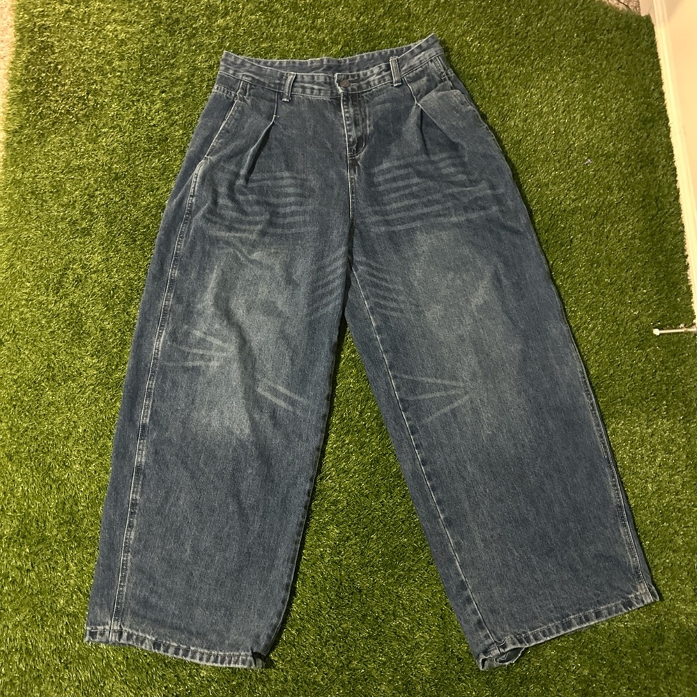 Blue Flare Wide Leg Jeans with High Waist